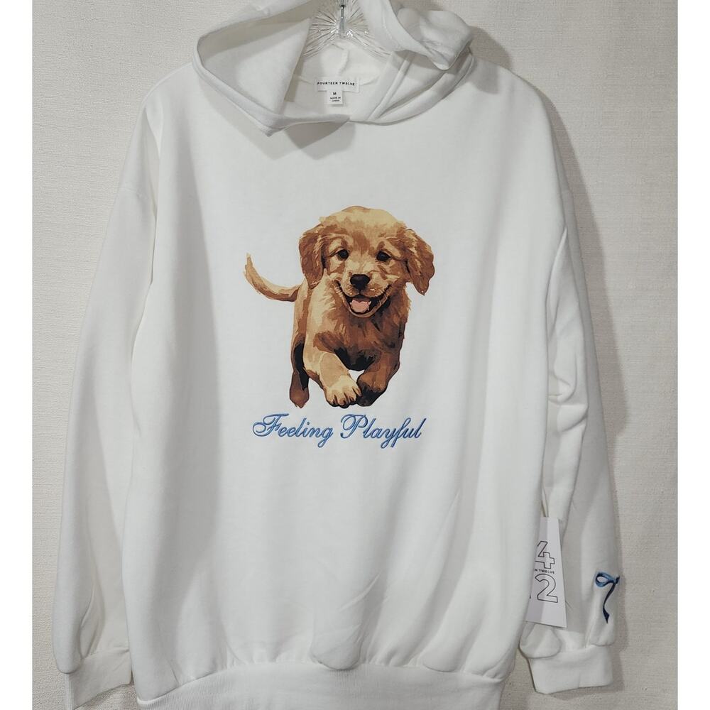 Puppy ''Feeling playful'' women's white hoodie medium